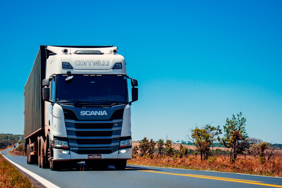 Owner operator bobtail truck on highway